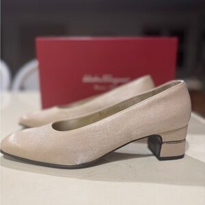 Salvatore Ferragamo Silk pumps with crystals in heels- stunning for a bride!